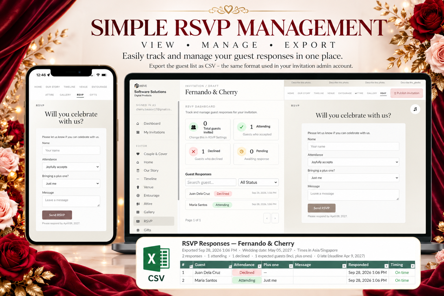 RSVP dashboard and guest response form